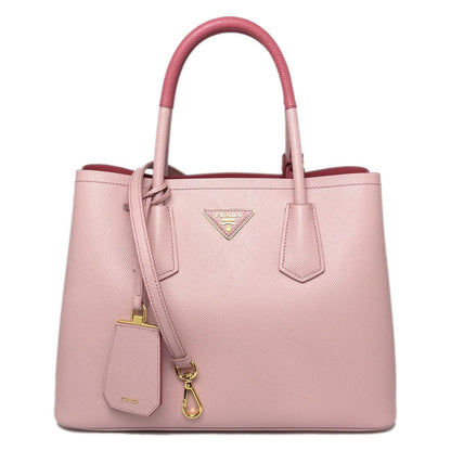 Prada Handbag 2-Way Double Bag Saffiano Cuir Leather Pink Gold