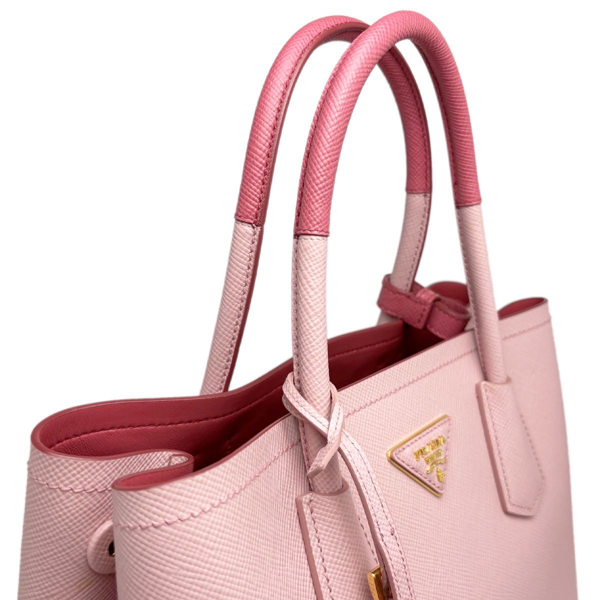 Prada Handbag 2-Way Double Bag Saffiano Cuir Leather Pink Gold — view 4