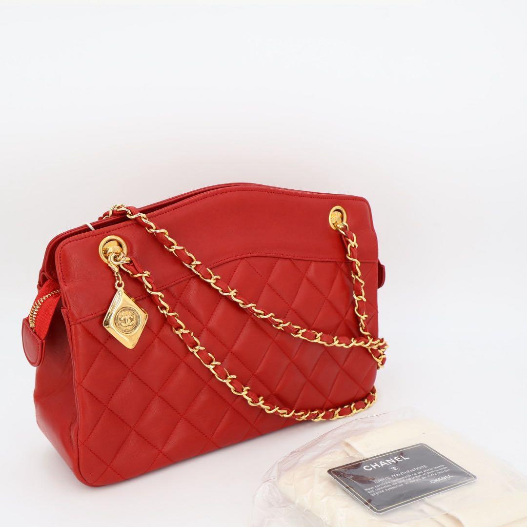 Chanel Lambskin Quilted Chain Tote Bag
