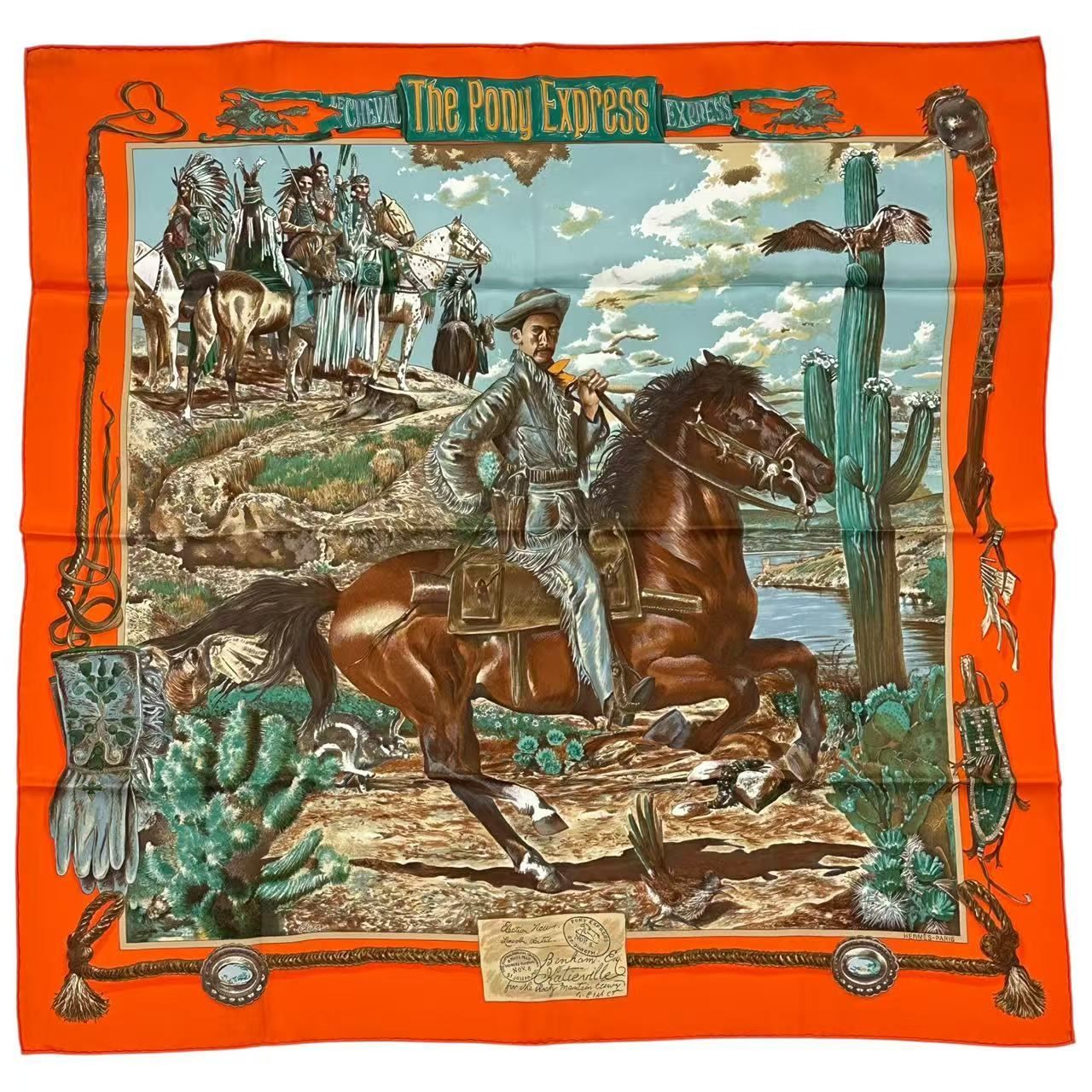 Hermes Scarf Silk The Pony Express Orange — view 2