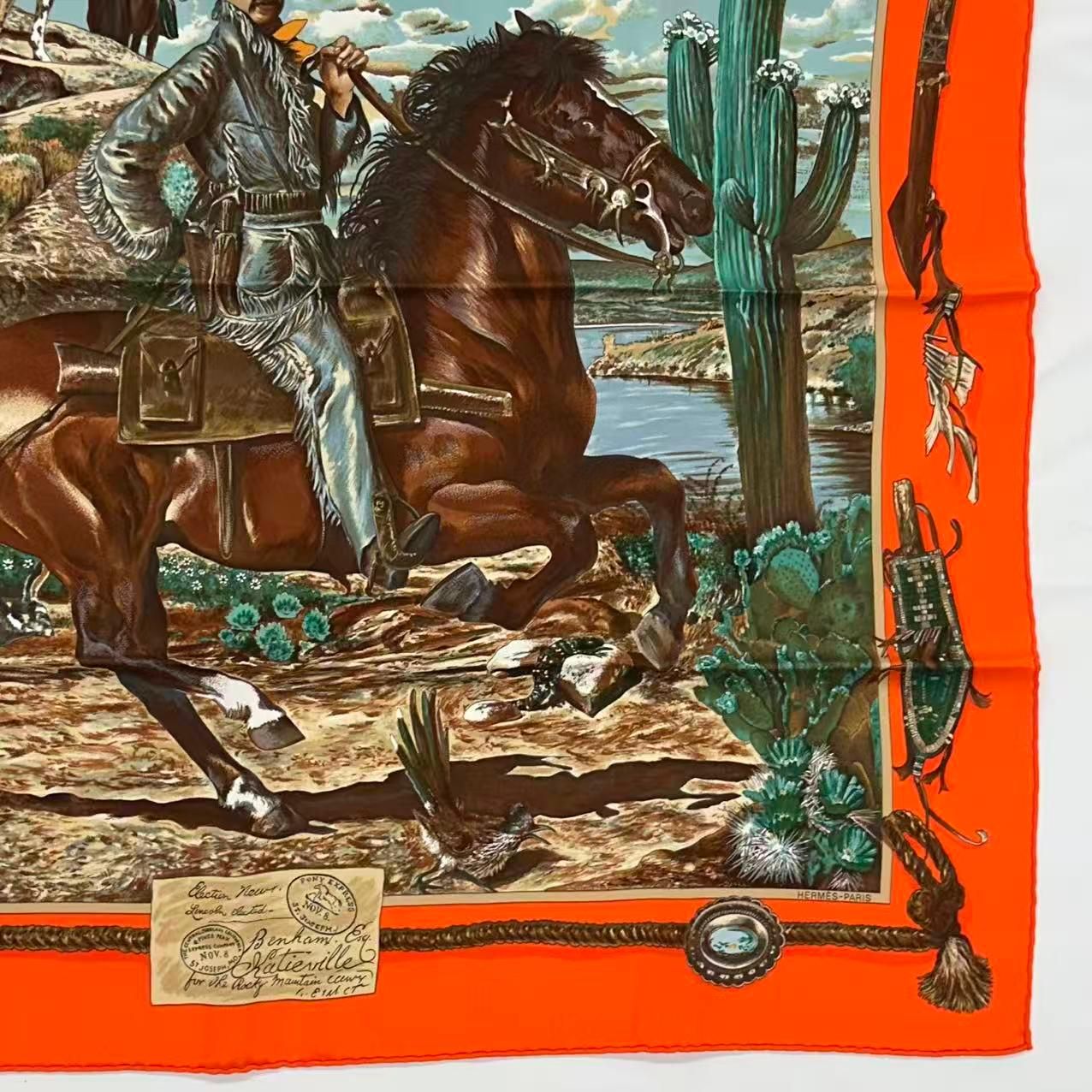 Hermes Scarf Silk The Pony Express Orange — view 5