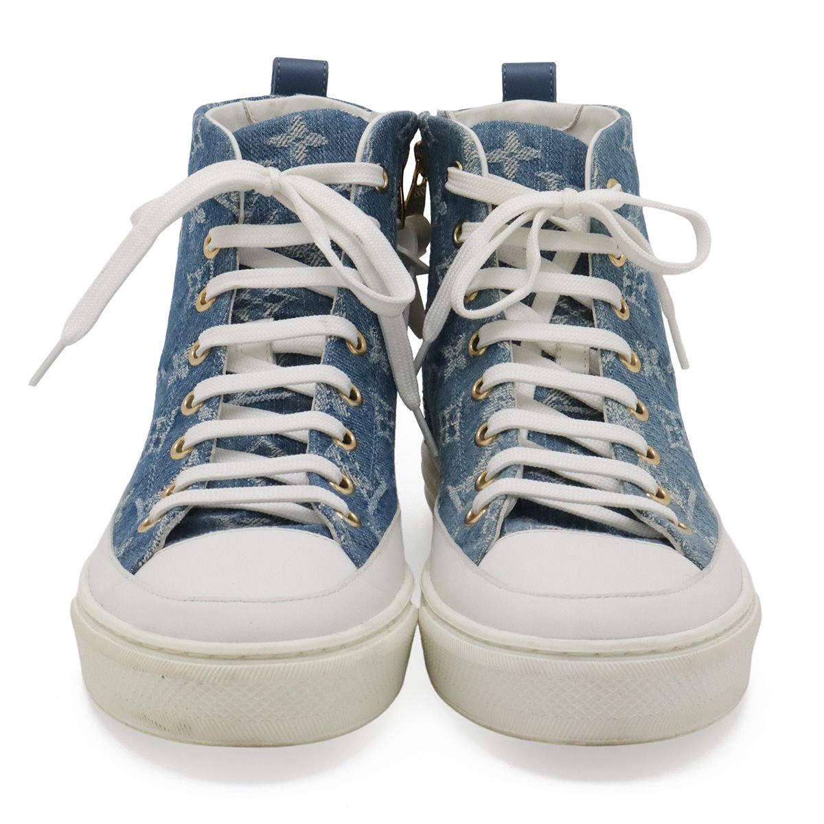 Louis Vuitton Monogram Denim Stella Line High Top Sneakers Blue White — view 4