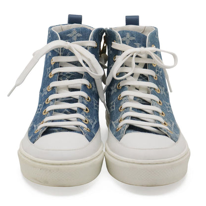 Louis Vuitton Monogram Denim Stella Line High Top Sneakers Blue White — view 4