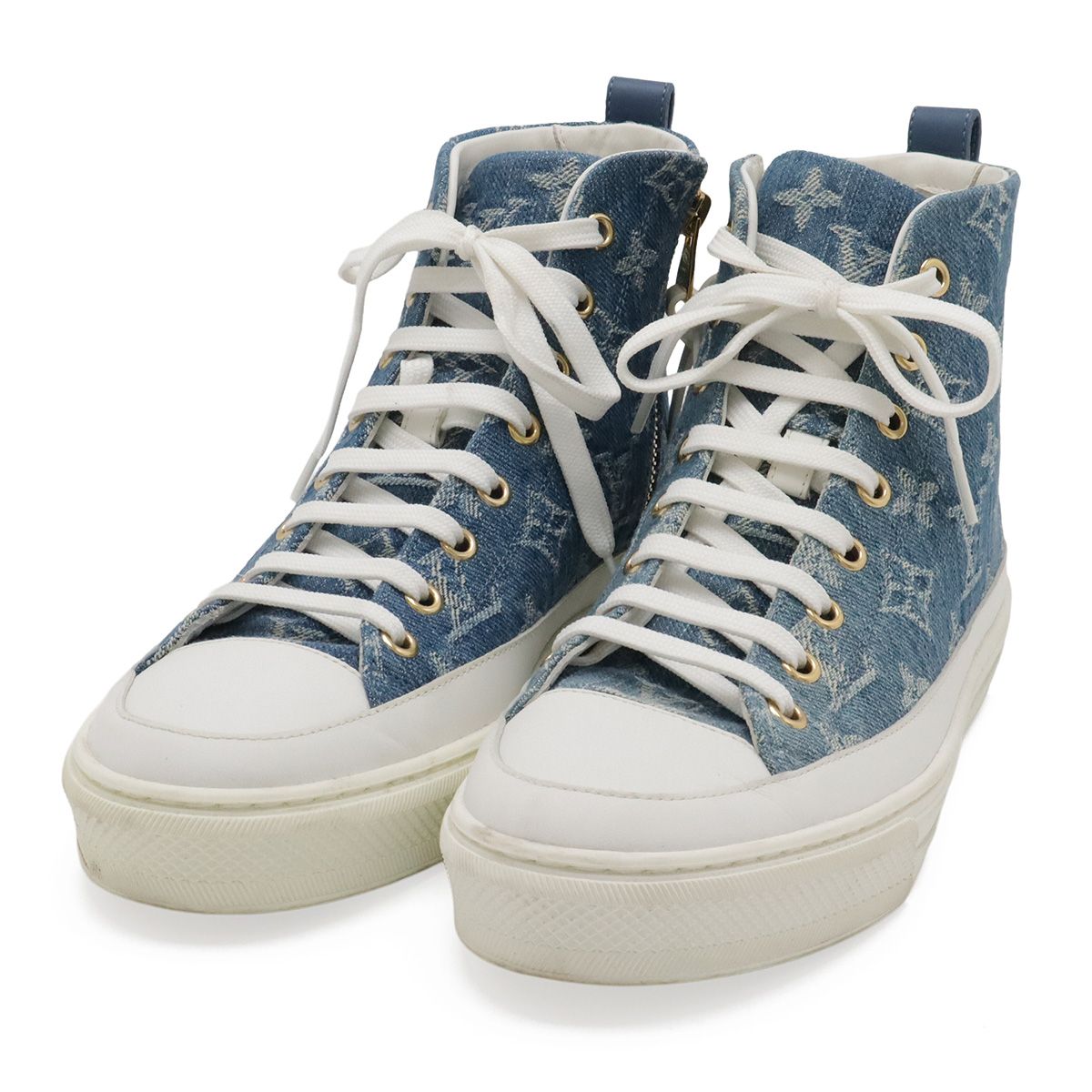 Louis Vuitton Monogram Denim Stella Line High Top Sneakers Blue White