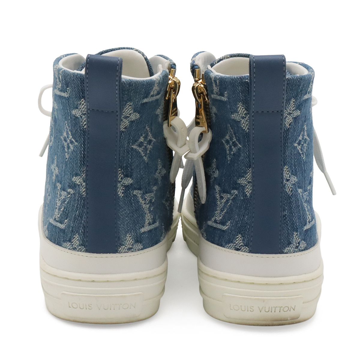 Louis Vuitton Monogram Denim Stella Line High Top Sneakers Blue White — view 3