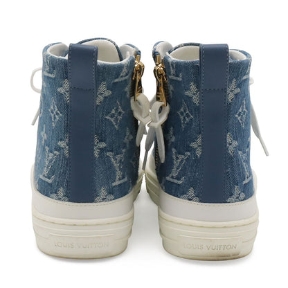Louis Vuitton Monogram Denim Stella Line High Top Sneakers Blue White — view 3