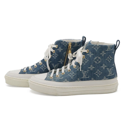 Louis Vuitton Monogram Denim Stella Line High Top Sneakers Blue White — view 2