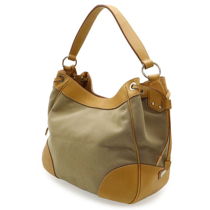 Prada Logo Jacquard Shoulder Bag Single Crossbody Canvas Leather Khaki Beige — view 2