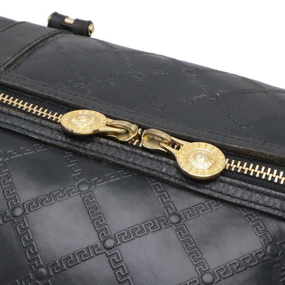 Versace Sun Logo Boston Bag Purse Nylon Black Gold — view 6