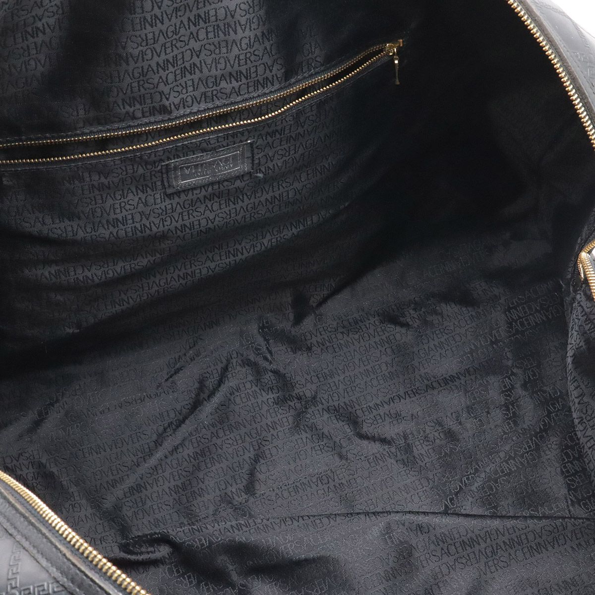 Versace Sun Logo Boston Bag Purse Nylon Black Gold — view 8