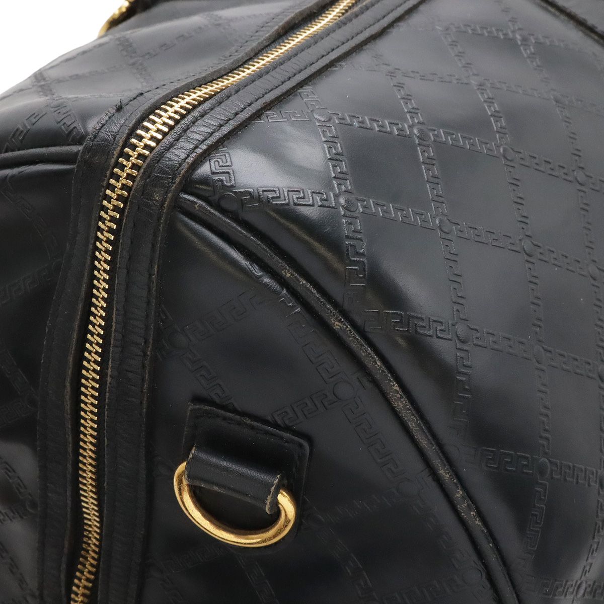 Versace Sun Logo Boston Bag Purse Nylon Black Gold — view 5