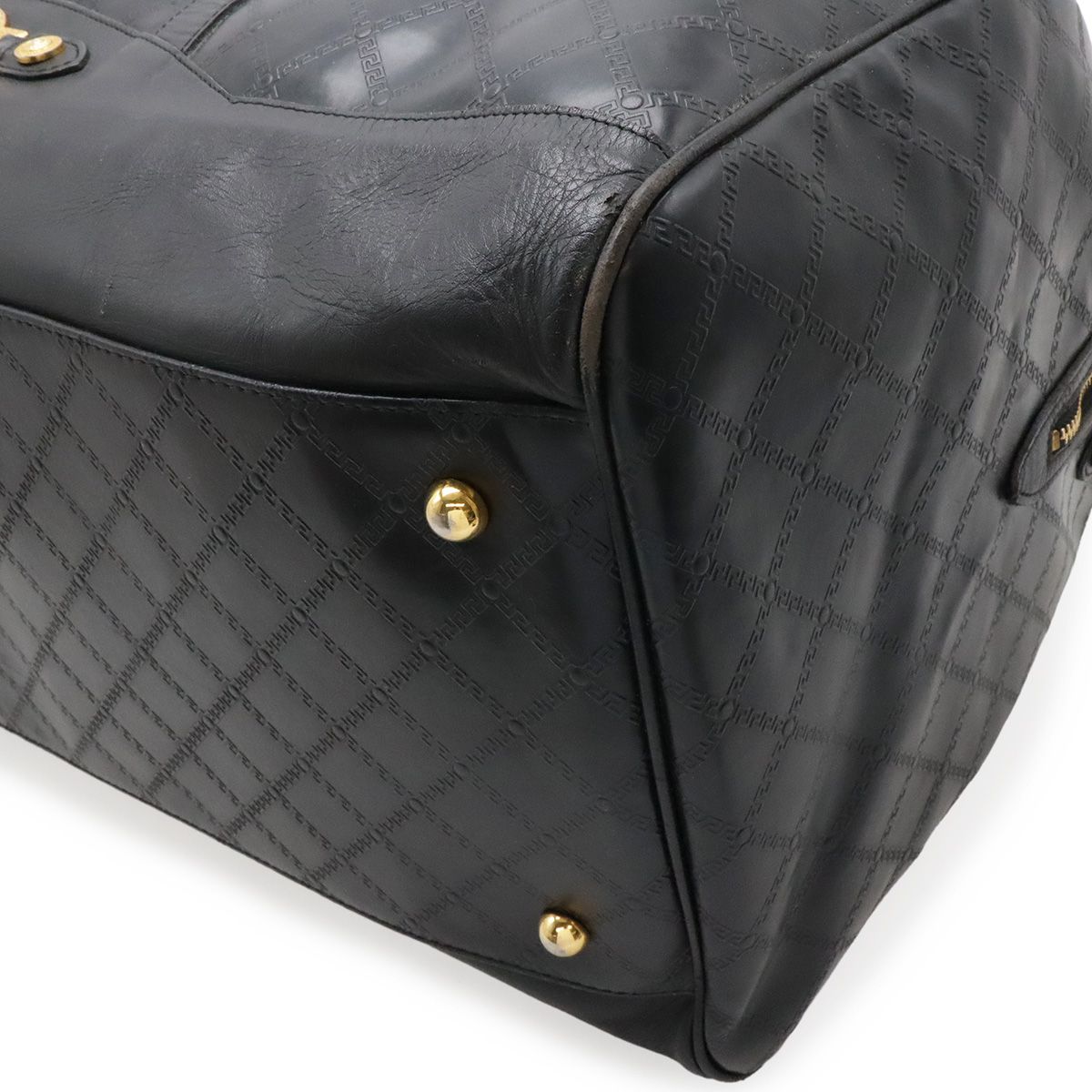 Versace Sun Logo Boston Bag Purse Nylon Black Gold — view 3