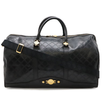 Versace Sun Logo Boston Bag Purse Nylon Black Gold