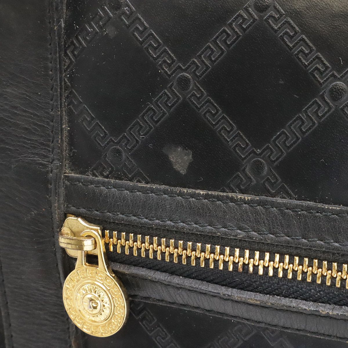 Versace Sun Logo Boston Bag Purse Nylon Black Gold — view 4