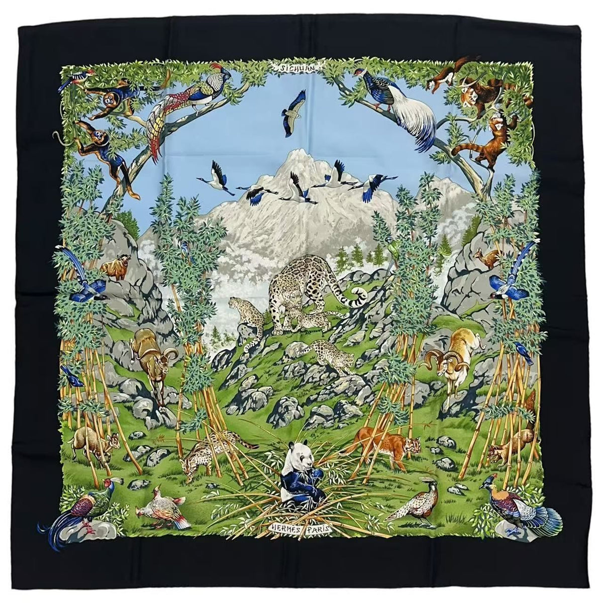 Hermes Carre 90 Scarf Silk Sichuan Panda Multicolor — view 2