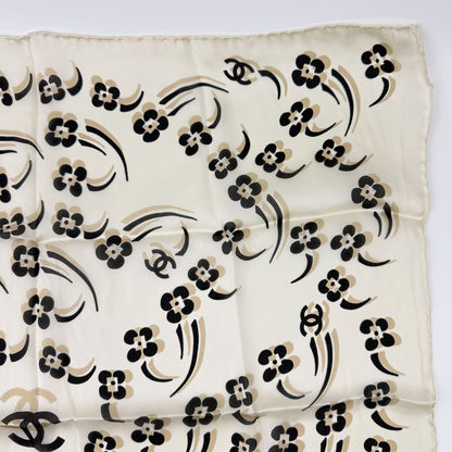 Chanel Camellia CC Logo Silk Scarf White Black Vintage — view 3