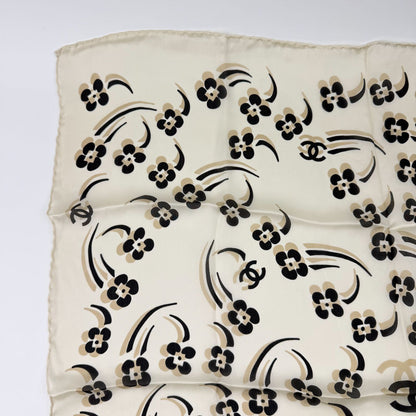 Chanel Camellia CC Logo Silk Scarf White Black Vintage — view 2