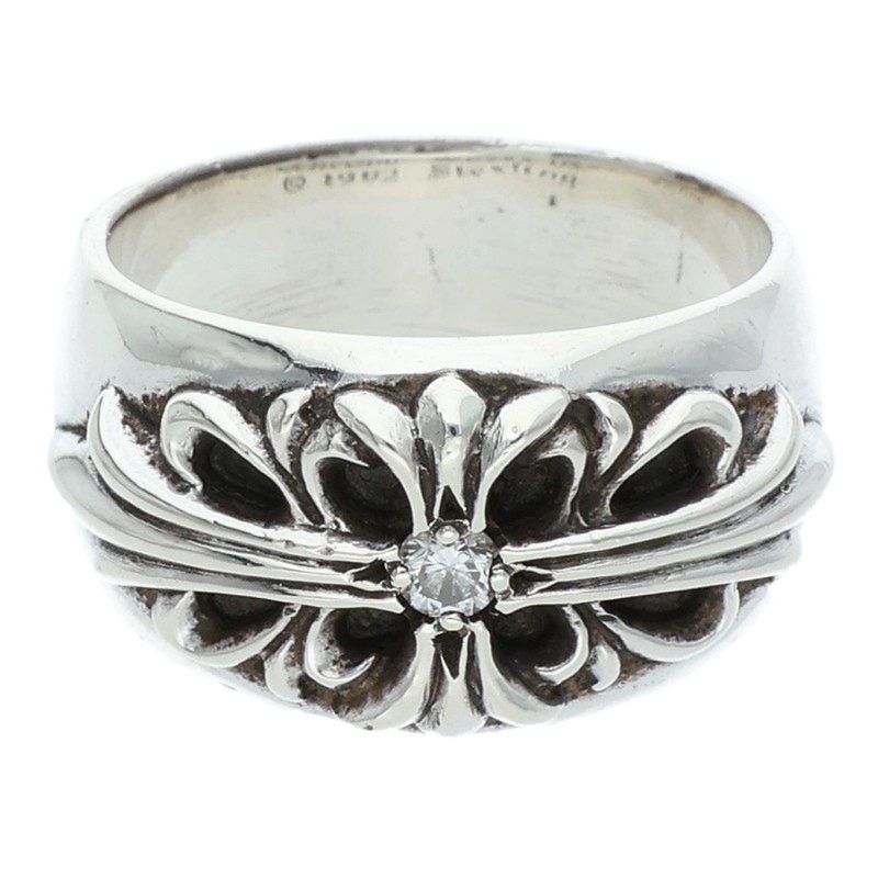 Chrome Hearts Flrl Floral Cross Diamond Silver Ring