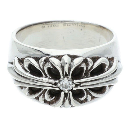 Chrome Hearts Flrl Floral Cross Diamond Silver Ring
