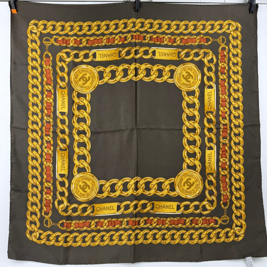 Chanel Chain Pattern CC Logo Silk Scarf Multicolor Vintage