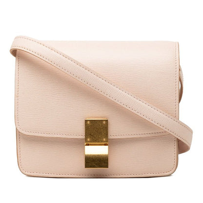 Celine Classic Box Small Crossbody Shoulder Bag Pink Beige Leather