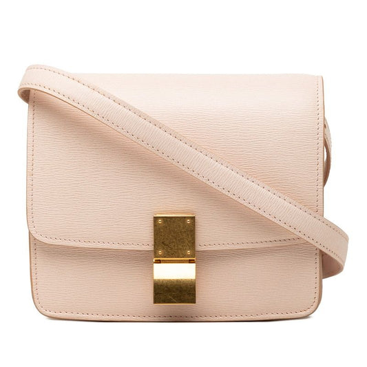 Celine Classic Box Small Crossbody Shoulder Bag Pink Beige Leather