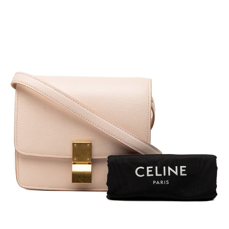 Celine Classic Box Small Crossbody Shoulder Bag Pink Beige Leather — view 7