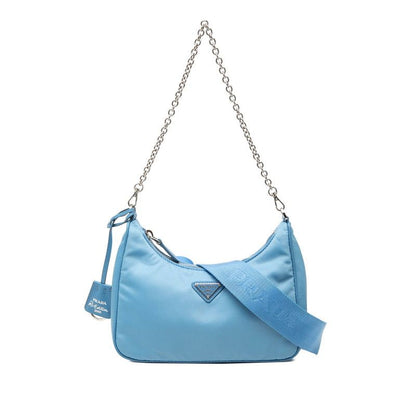 Prada Chain 2-Way Shoulder Bag Blue Nylon Leather