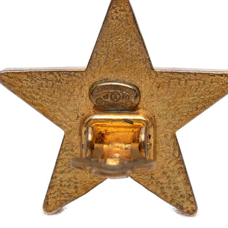 Chanel 01P CC Logo Star Motif Earrings 01 Black Gold Plated — view 3