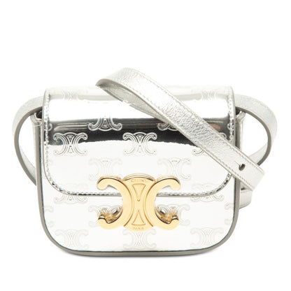 Celine Triomphe Mini Clutch Crossbody Shoulder Bag Pochette Silver Patent