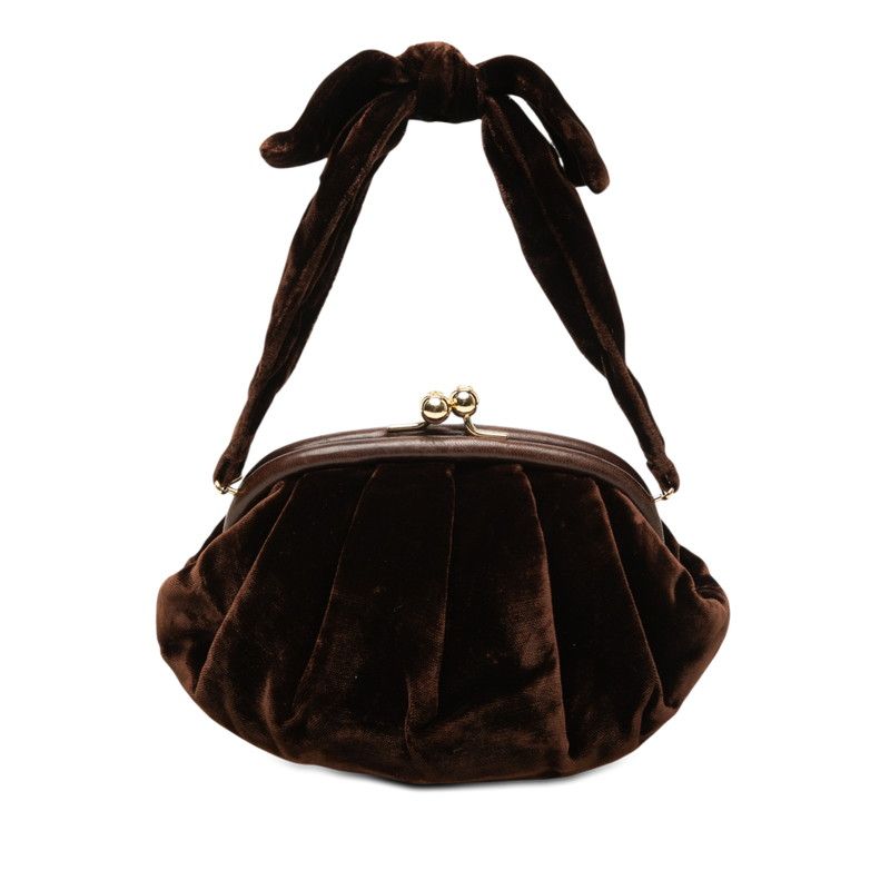 Chanel CC Logo Kiss Lock Handbag Mini Brown Velvet