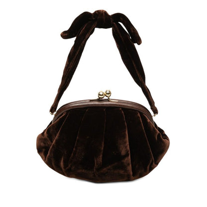 Chanel CC Logo Kiss Lock Handbag Mini Brown Velvet