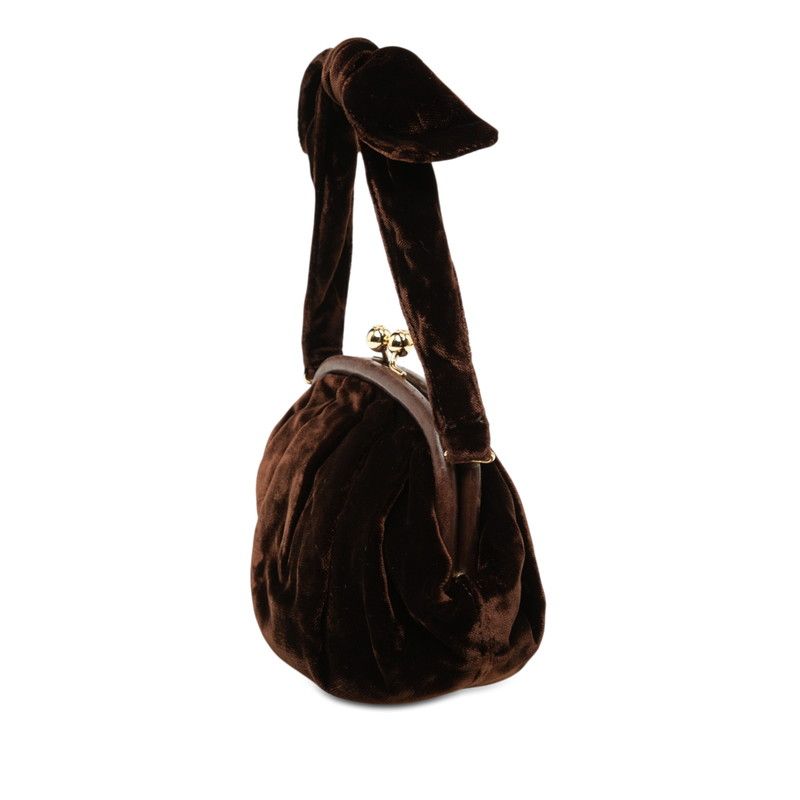 Chanel CC Logo Kiss Lock Handbag Mini Brown Velvet — view 2