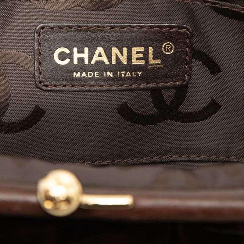 Chanel CC Logo Kiss Lock Handbag Mini Brown Velvet — view 5