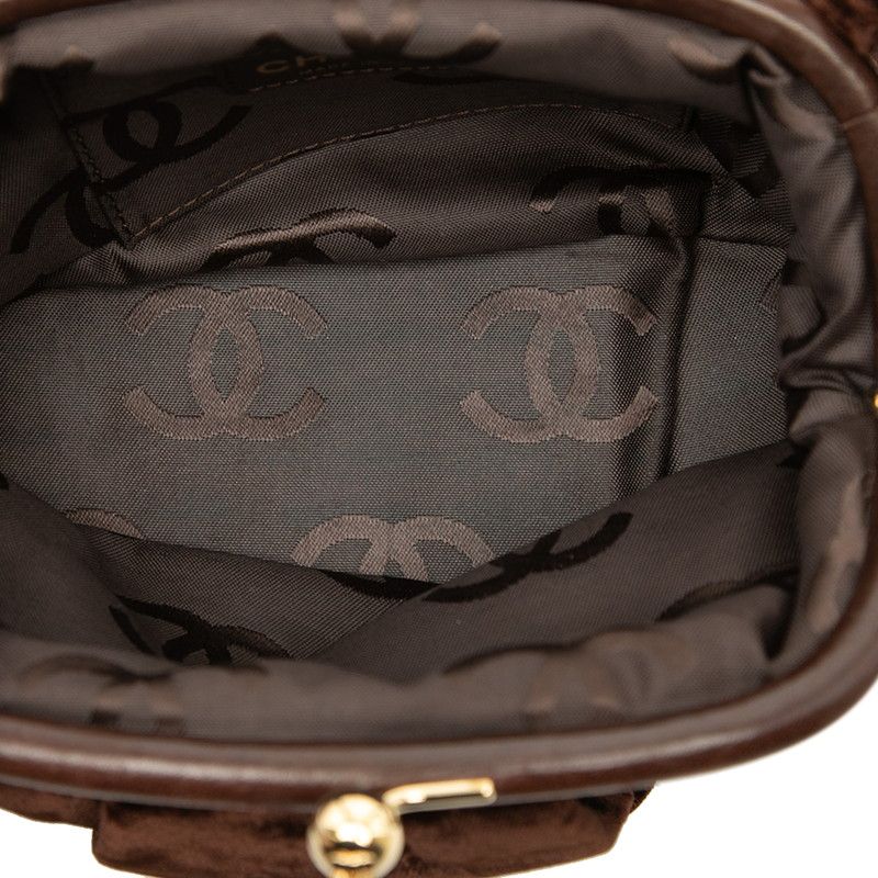 Chanel CC Logo Kiss Lock Handbag Mini Brown Velvet — view 4