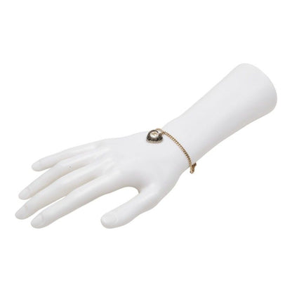 Chanel CC Logo Heart Motif Bracelet Gold And Black Plated Faux Pearls — view 7