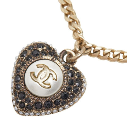Chanel CC Logo Heart Motif Bracelet Gold And Black Plated Faux Pearls — view 3