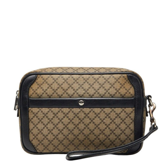 Gucci Diamante Clutch Beige Black Leather