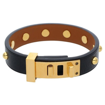 Hermes Mini Dog Clou de Lune Stud Embellished Leather Bracelet T1
