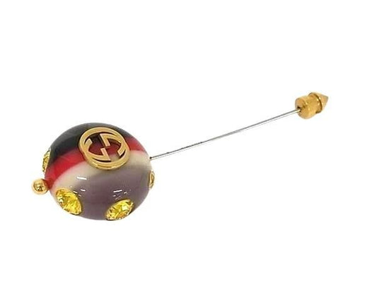 Gucci Brooch Tricolor Web Resin Pin Multicolor Metal Gold Interlocking G