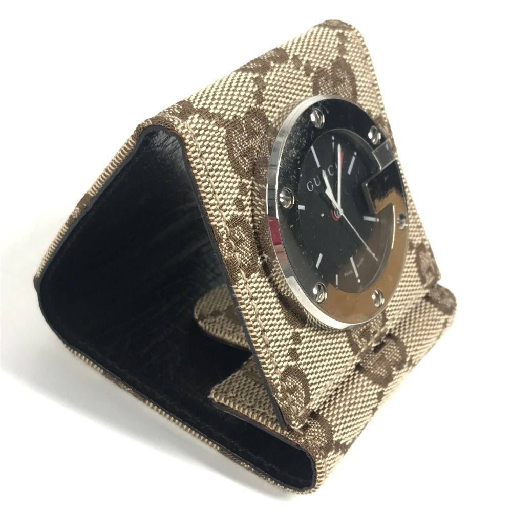 Gucci GG Canvas Leather Travel Table Clock Beige Black — view 3