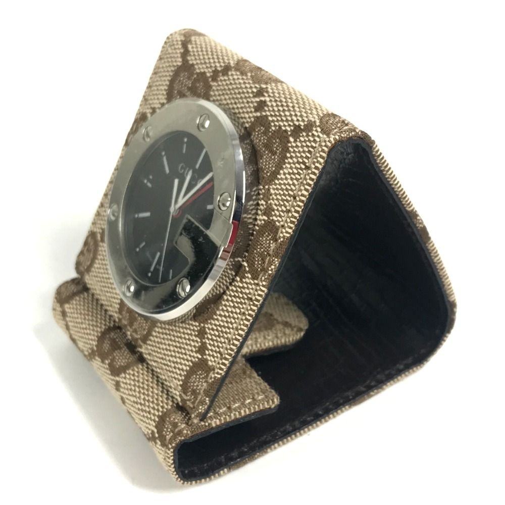 Gucci GG Canvas Leather Travel Table Clock Beige Black — view 4