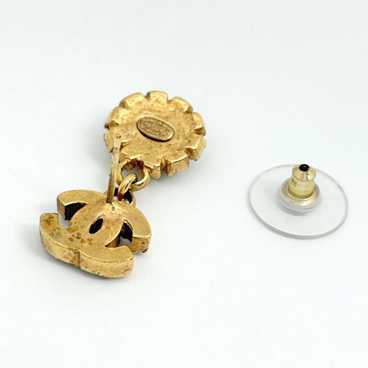 Chanel CC Logo Rhinestone Single Earring Gold Plated — view 3