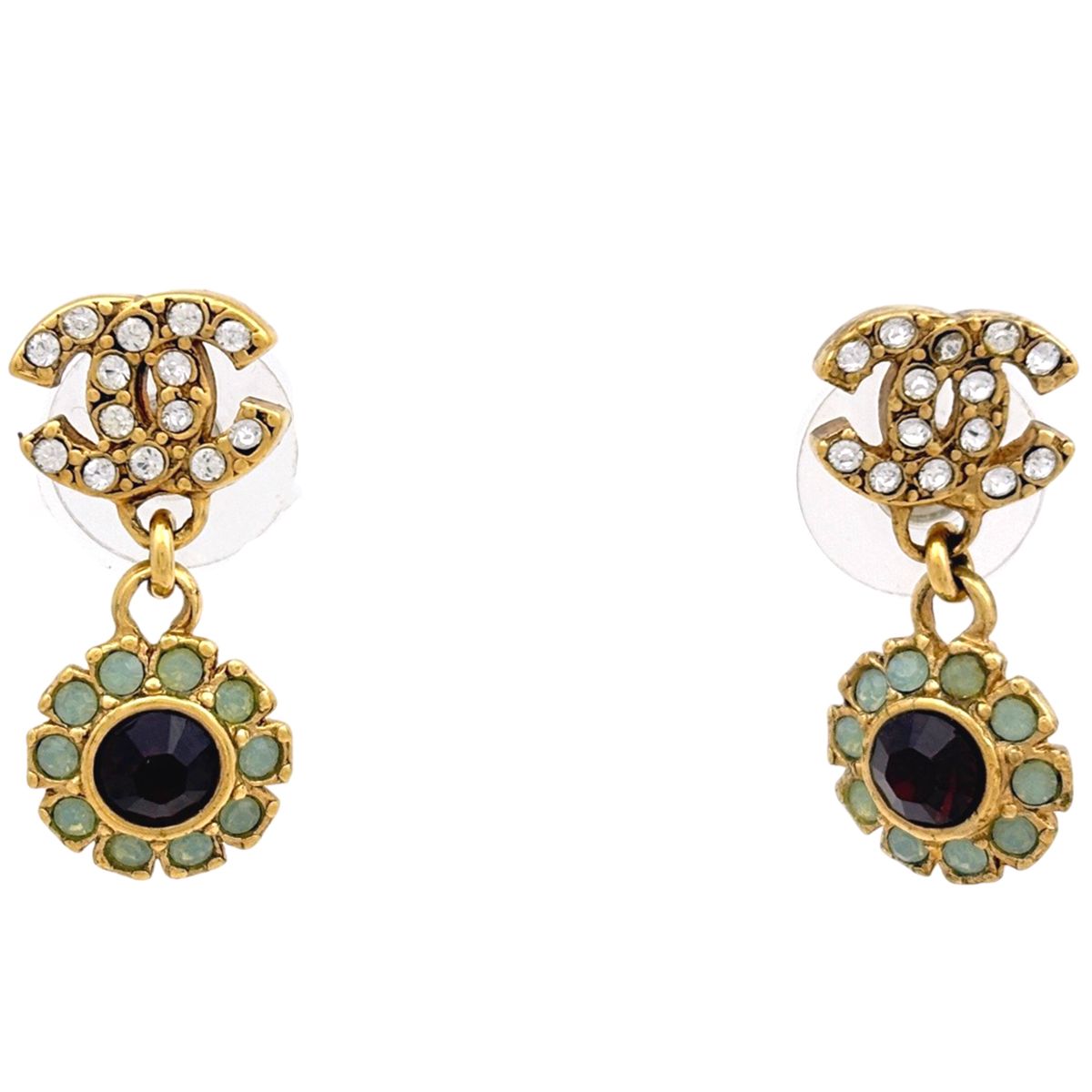 Chanel CC Logo Rhinestone Single Earring Gold Plated