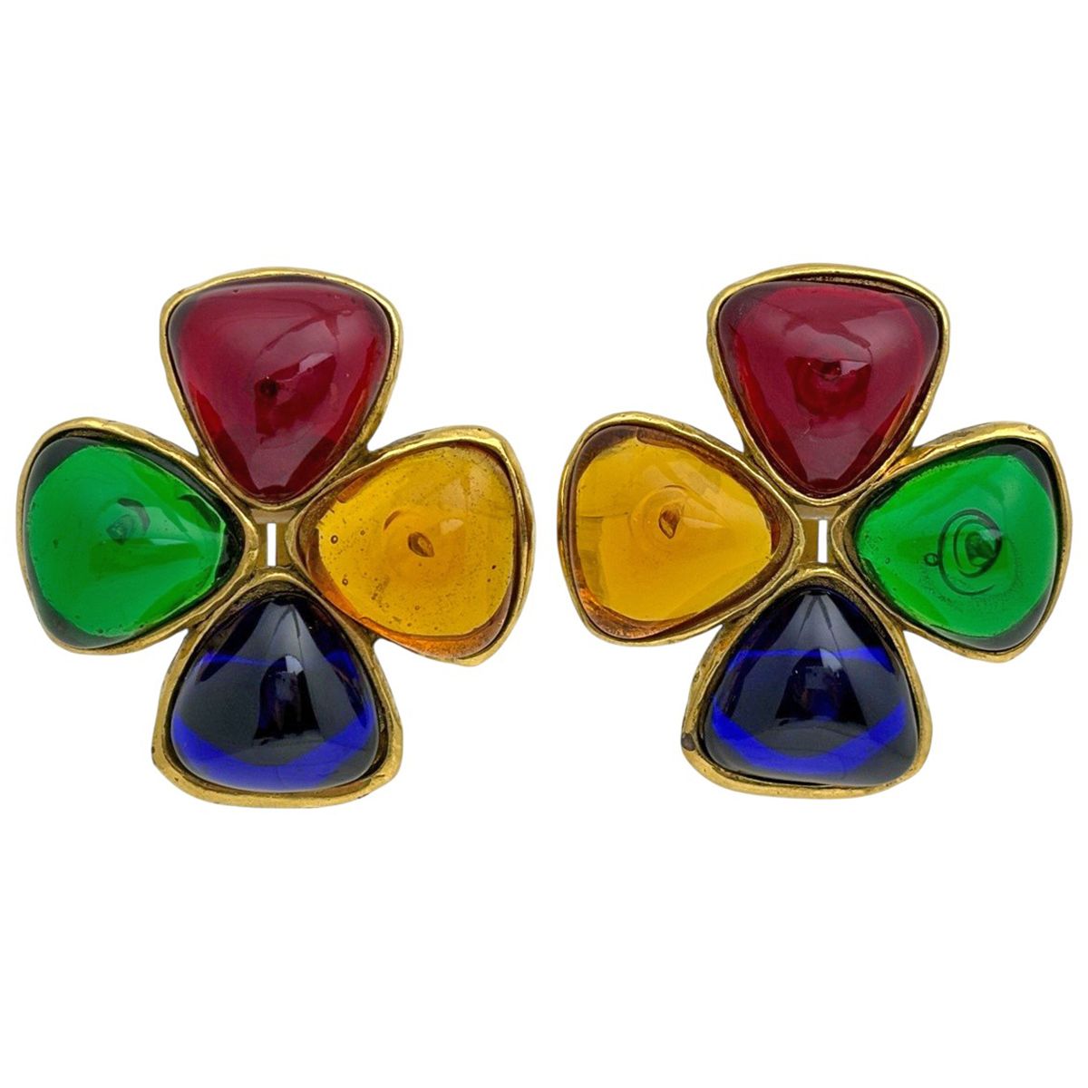 Chanel CC Logo Color Stone Single Earring Gripoix Gold Plated Multicolor