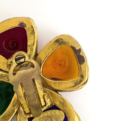 Chanel CC Logo Color Stone Single Earring Gripoix Gold Plated Multicolor — view 5