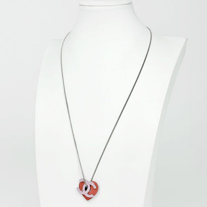 Chanel CC Logo Necklace Heart Silver Plated Pink — view 5