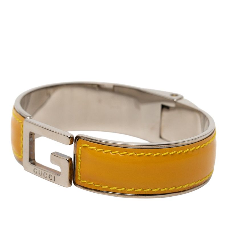 Gucci Logo Bangle Silver And Yellow Patent Leather And Metal Bracelet — view 2