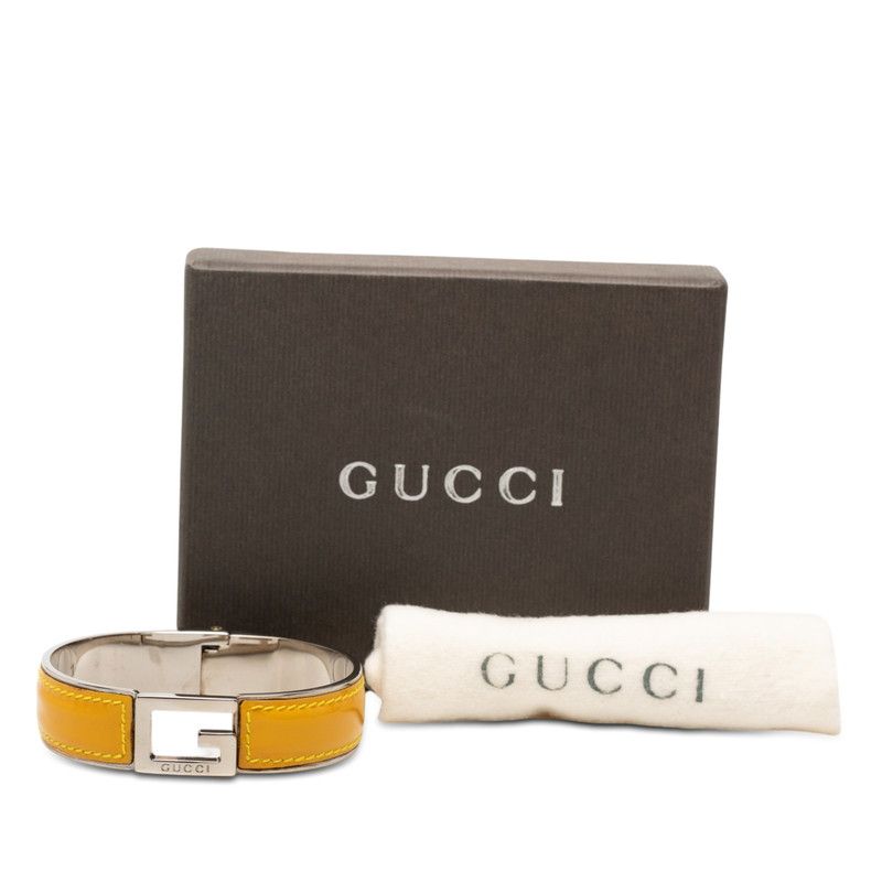Gucci Logo Bangle Silver And Yellow Patent Leather And Metal Bracelet — view 5