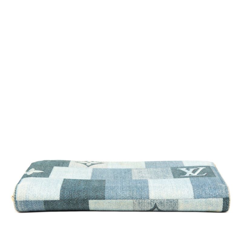 Louis Vuitton Monogram Denim Patchwork Zippy Wallet Zip Around Indigo Blue — view 3